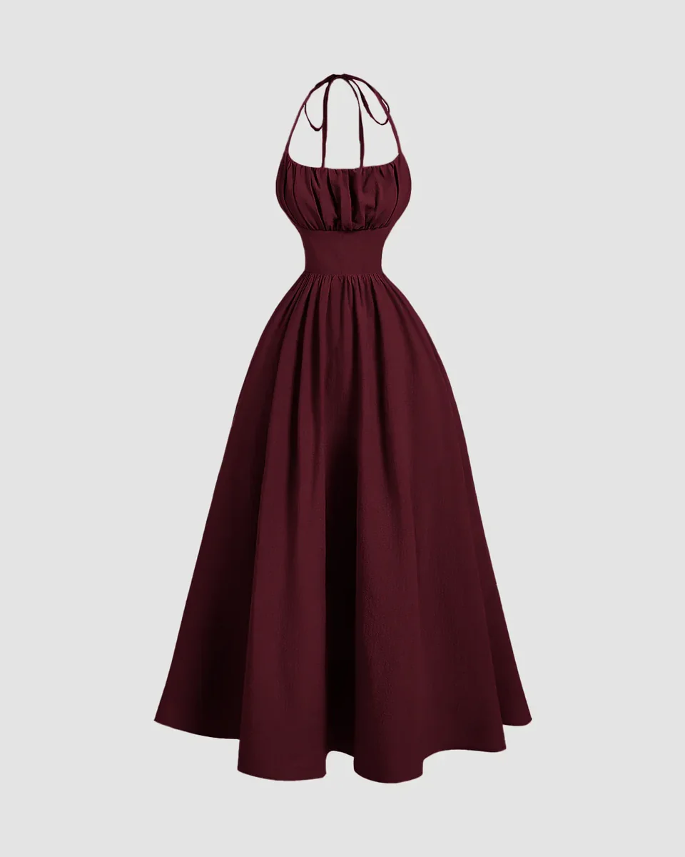 Back_Tie_Halter_Neck_Gathered_Midi_Dress_in_Maroon_1200x1200 halter neck mazi dress