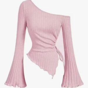 Home blush one shoulder ribbed top
